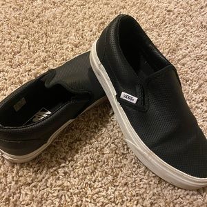 Black Leather Slip on VANS